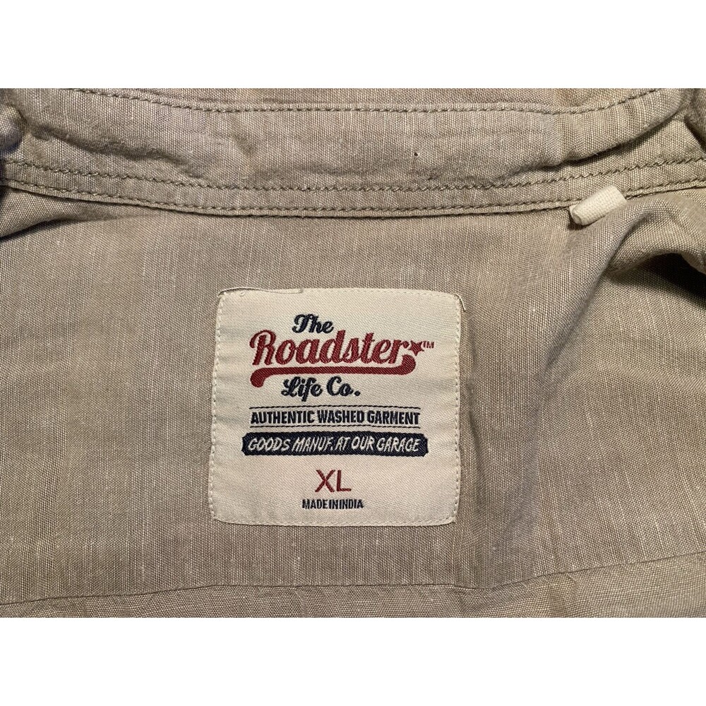 The Roadster Life Co Shirt Men's XLarge RAMIE Tan Button Up Long Sleeve Roll Tab